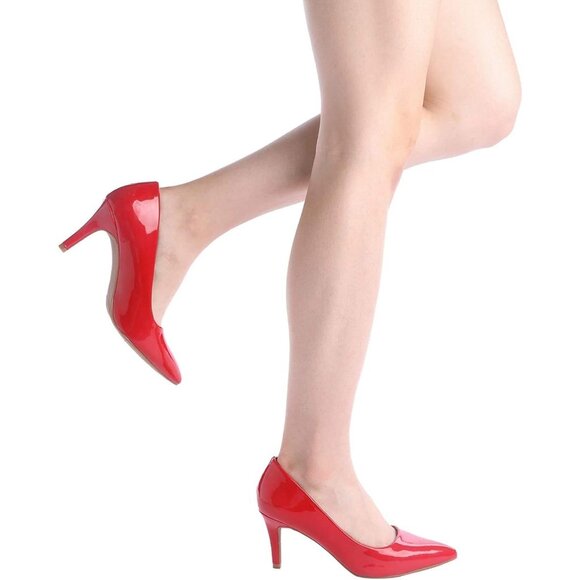 Dream Pair Women Red Pat Faux Leather Kucci Pointed Toe High Heel Pumps Shoes - Picture 6 of 7